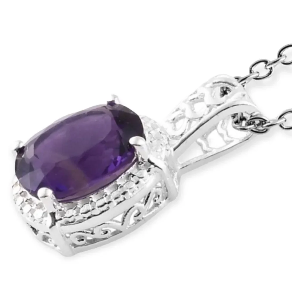 NWT Purple Amethyst Sterling Silver Heart Pendant Necklace 20”